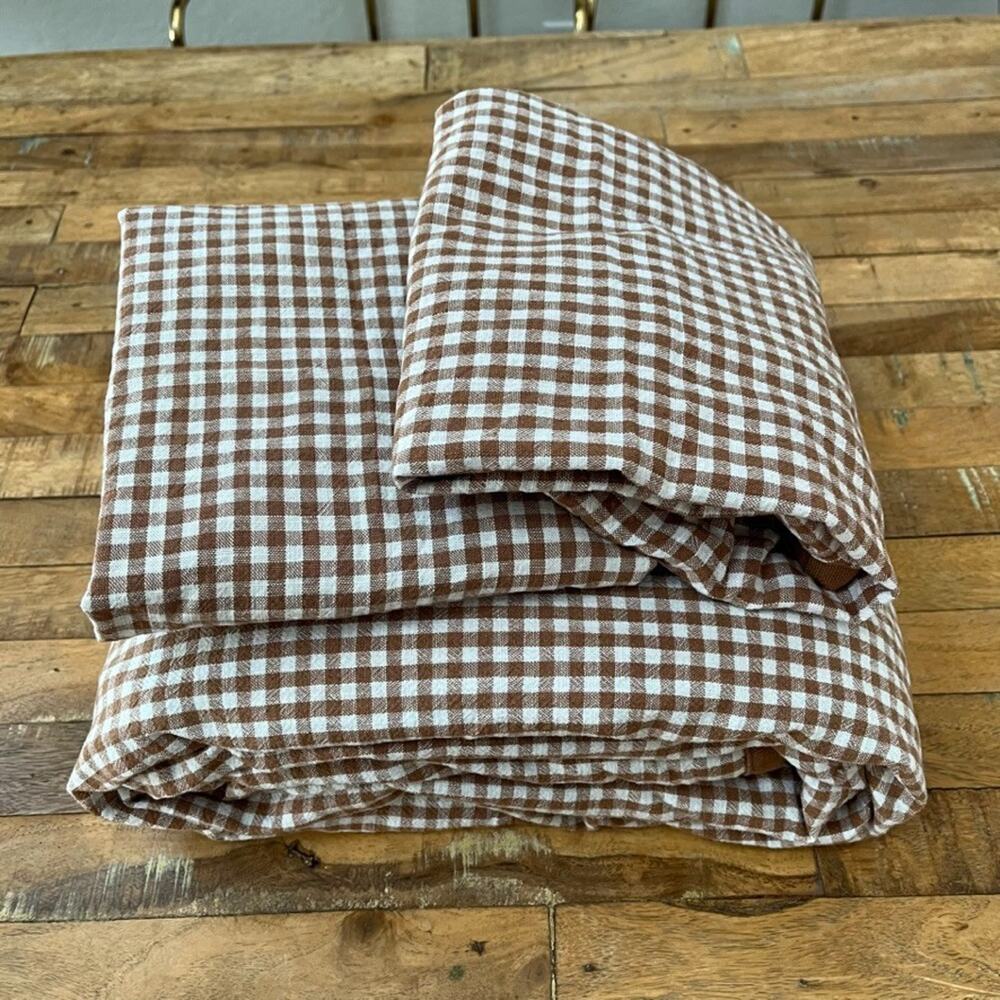 Threshold Cotton Full Double Duvet Cover & Pillow Sham Set Brown & White Gingham